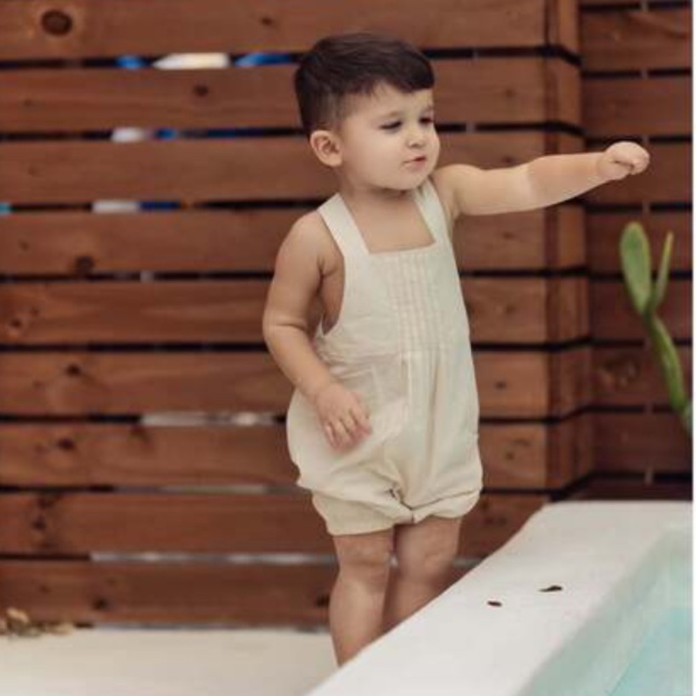 MANIERE  Pleats-N-Tiers Boys Romper, Cream